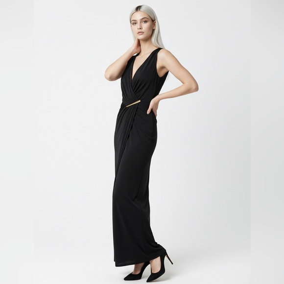Donna Karan Black Maxi Dress with Gold Accent
